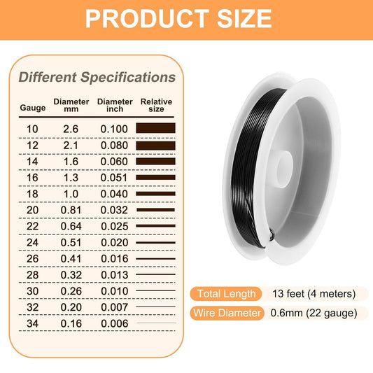 HARFINGTON 13ft Jewelry Wire, 22 Gauge (0.6mm) Brass Craft Soft Metal Tarnish Resistant Copper Beading Wire for Jewelry Making Supplies Crafting, Black