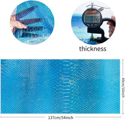 ONEART | Iridescent Transparent Embossed Vinyl Holographic Blue Clear PVC Vinyl Craft Fabric 16"×54" for Sewing DIY Projects-Snake Skin