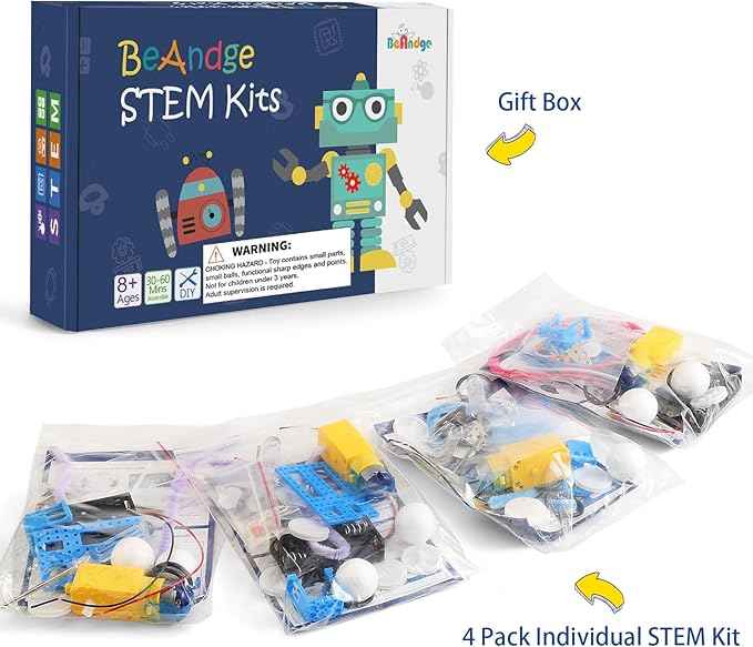 4 Set Bulk Robot Kits for Kids 8-12, STEM Crafts Robotics Science Projects STEM Toys for Boys Girls, Electronics Building Craft Kit Classroom Activities 1st 2nd 3rd Grade 8 9 10 11 12 Year Old