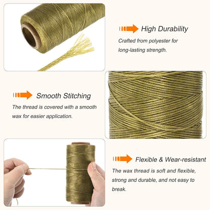 MECCANIXITY Waxed Thread,197 Yard 1mm 210D Flat Wax Thread Polyester Waxed String for Leather Sewing Hand Weaving Book Binding Home Decoration,Deep Khaki