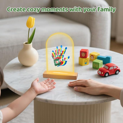 Family Handprint Kit with Light, DIY Baby Hand and Footprint Handmade Keepsake Kit, Family Gifts with 5 Non-Toxic Baby-Safe Paint, Ideas Gift for New Parents, Grandparents, Father's Day, Mother's Day
