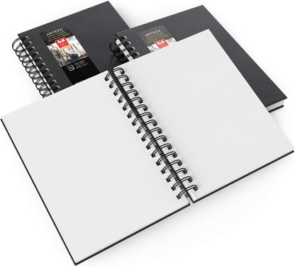 ARTEZA Watercolor Sketchbook Set, 3-Pack, 64 Pages per Book, 5.5 x 8.5 Inches, Black Hardcover Spiral Notebooks, 140-Pound Premium Watercolor Paper for Artists - Crafty Corner