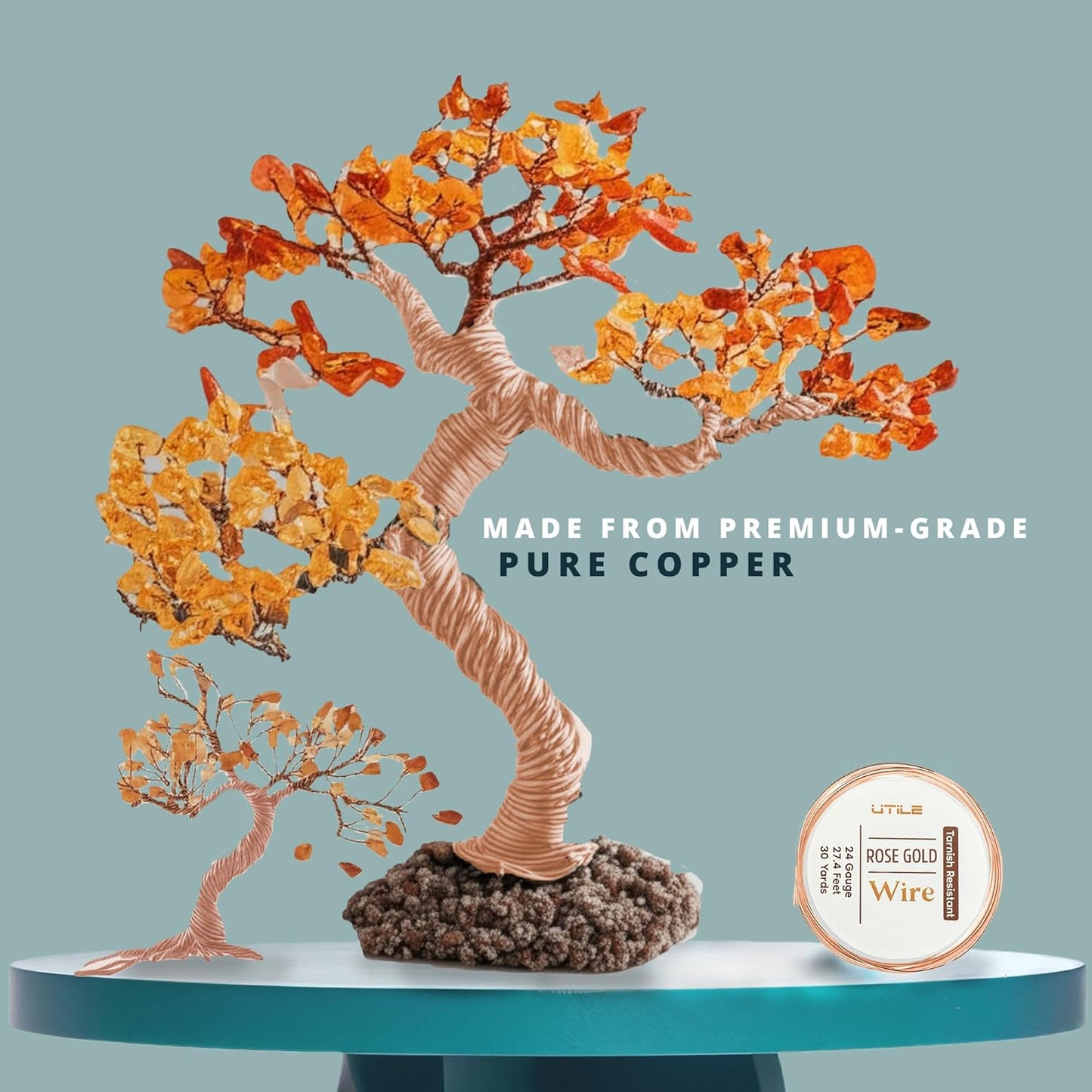 UTILE 18 20 22 24 Gauge 90 ft 99.9% Pure Soft Copper Wire for Electroculture Gardening, Jewelry Making, Crafting Wire Bendable, Plant Wire (Rose Gold 24)