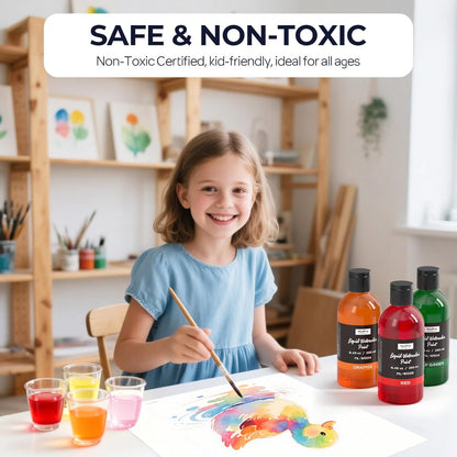 Nicpro 12 Colors Liquid Watercolor Paint Set, 8.45oz Large Bulk Liquid Watercolor Paint, Non-Toxic Water Colors Painting Supplies for Art Activity, Craft DIY, Poster, School, Home, Classroom, Party