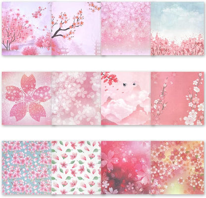 Origami 6x6 Paper Kit 50 Sheets 12 Vivid Colors Double Sided Printed Traditional Patterns Square for Arts Crafts Projects, Japanese Sakuras Flowers Chiyo - Crafty Corner
