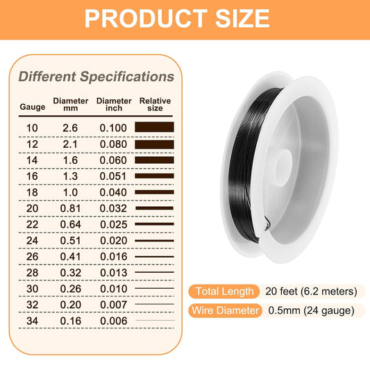 HARFINGTON 20ft Jewelry Wire, 24 Gauge (0.5mm) Brass Craft Soft Metal Tarnish Resistant Copper Beading Wire for Jewelry Making Supplies Crafting, Black