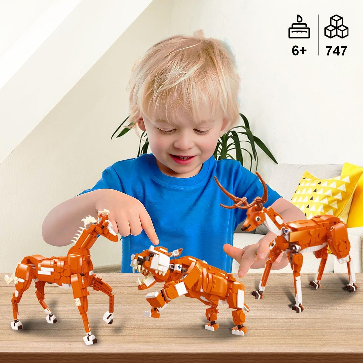 Creator 3 in 1 Building Set, Rebuilds into 3 Different Safari Animal Figures- Tiger/Sika Deer/Horse, Compatible with Lego Sets for Boys 6+/8-14 (747pcs) - Crafty Corner