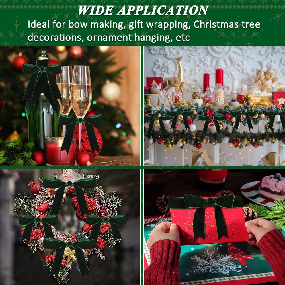 Dark Green Velvet Ribbon, 1 Inch x 20 Yards Single Faced Green Ribbon for Gift Wrapping, Bow Making, Christmas Tree Decorations, Wreath Making and DIY Crafts (10 Yards Each Roll) - Crafty Corner
