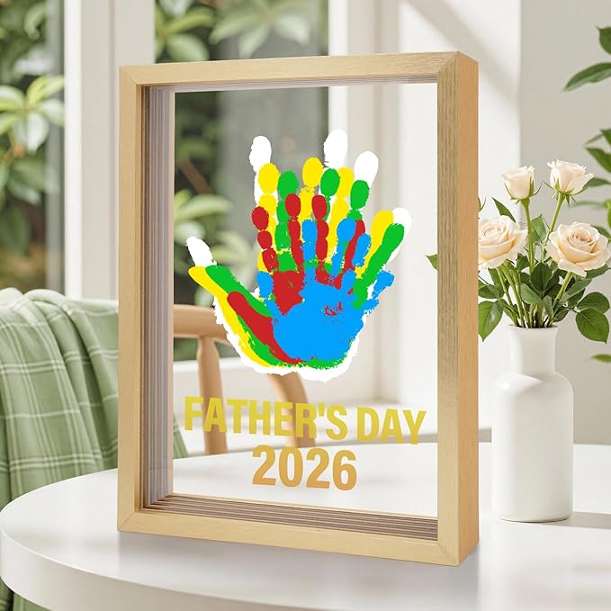 Bixinyo Family Handprint Kit - Baby Hand and Footprint Kit, Adoption Gifts, Family Gifts for Mom, New Parents, Mother's Day, Christmas, DIY Craft Keepsake Wooden Frame, 5 Non-Toxic Paints (Gold)