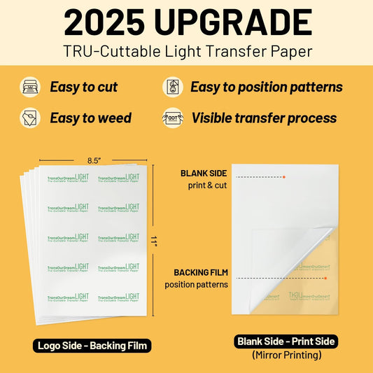 TransOurDream Heat Transfer Paper for t Shirts Heat Press (10 Sheets, 8.5"x11") Printable Heat Transfer Vinyl for Inkjet Printer Light Iron on Transfers for Tshirts Cuttable & Self-Positionable