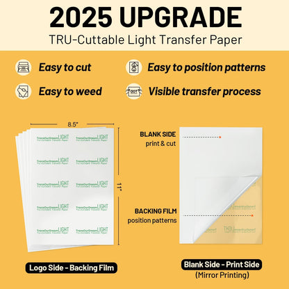 TransOurDream Heat Transfer Paper for t Shirts Heat Press (10 Sheets, 8.5"x11") Printable Heat Transfer Vinyl for Inkjet Printer Light Iron on Transfers for Tshirts Cuttable & Self-Positionable