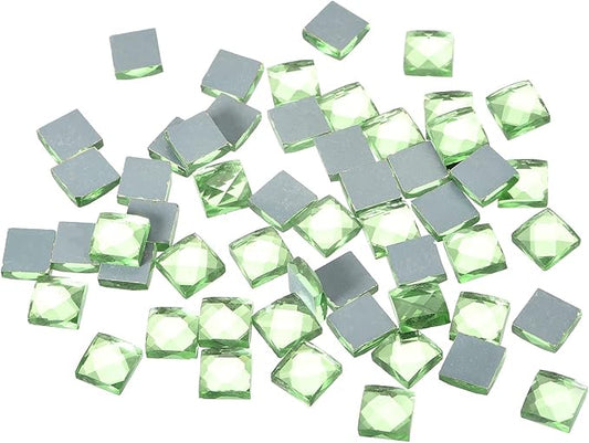 MECCANIXITY Mosaic Tiles 55 Pieces, 13 Faces Glitter Crystal 1 x 1cm for Crafts Bulk, Mosaic Art Kits Stained Glass Pieces for Handmade Jewelry Art DIY Material (Green)