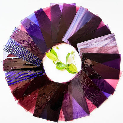 24 Sheets Shades of Purple Stained Glass Sheets, 6 X 4 inches Stained Glass Supplies Mosaic Tiles for Crafts, Pink Colors for Glass Projects or Mosaic Arts
