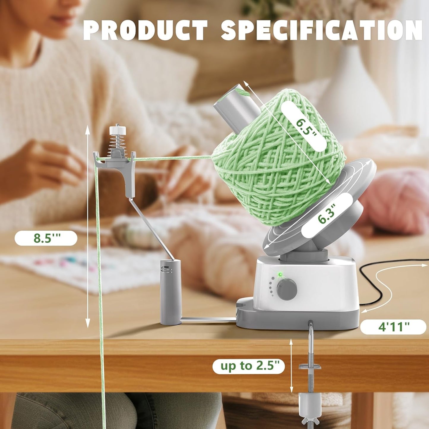 Yarn Winder, Electric Yarn Ball Winder for Crocheting, Efficiently Cake with Strong Tension Adjustable Speed Up to 13 oz, Automatic Spinner Wool for Knitting Enthusiast (Grey)