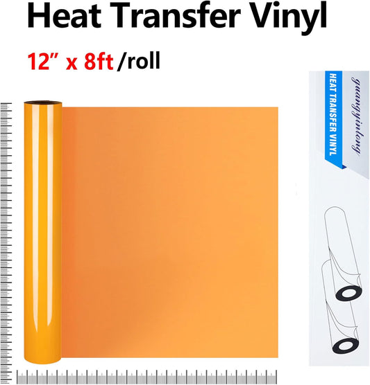 guangyintong Light Orange Heat Transfer Vinyl HTV Rolls, 12" x 8ft Light Orange Iron on Vinyl for T-Shirts Glossy Surface HTV Vinyl for All Cutter Machines Easy to Cut & Weed for Heat Vinyl Design