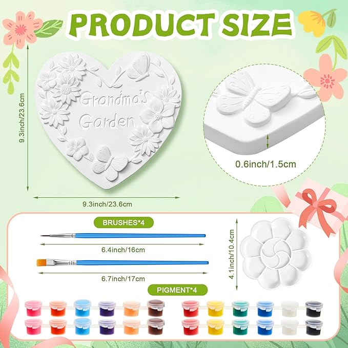 Juexica DIY 9.5 Inch Grandma's Garden Stepping Stone, Woman Gifts for Mom, Paint You Own Garden Stepping Stones, Woman Gifts for Christmas, Stepping Stones for Kids(Garden,10.4 Inch)