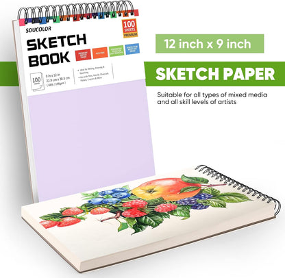 Soucolor 9" x 12" Aesthetic Sketch Book, 1-Pack 100 Sheets School Supplies Cute Sketchbook for Women, Japanese Stationary Sketching Supplies for Kids Teen Girl Gifts Birthday Gifts, Pastel Purple - Crafty Corner
