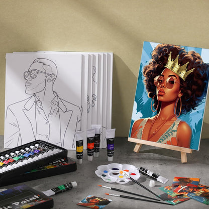 Cholemy 36 Pcs Paint and Sip Kit for Adults 8''x10'' Pre Drawn Canvas for Painting DIY Afro Acrylic Painting Kit Wood Easel Brushes Date Night Bulk for Christmas Party Gifts(Black Women) - Crafty Corner
