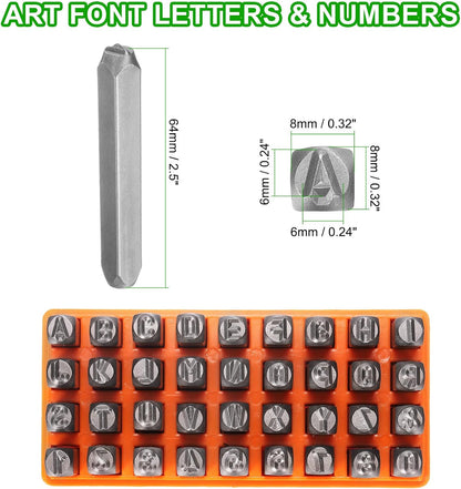 HARFINGTON 36pcs Metal Stamping Kit 1/4" (6mm) Steel Uppercase Letter and Number Punch Set (A-Z / 0-8 / "&" Symbol) Punch Press Tool with Case for Imprinting Metal Plastic Wood Leather