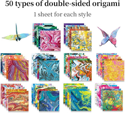 Square Origami Paper 6x6 Double Sided 50 Sheets 50 Colors 70GSM Origami Kit Japanese Chiyo Easy Fold Arts Crafts DIY Handwork Beginner Rock Color - Crafty Corner
