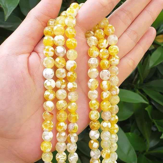 120pcs Adabele Natural Faceted Yellow Fire Agate Healing Gemstone 6mm (0.24 Inch) Round Loose Beads Gem Stone Spacer for DIY Craft Jewelry Making GH3-6