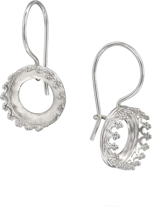 925 Sterling Silver Earring Settings - Earring Findings for Jewelry Making - Round Bezel Cups (10mm) with Kidney Ear Wire - DIY Earrings Projects - Earring Making Supplies