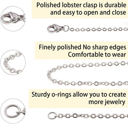 Jishi Chains Jewelry Making Supplies, 60ft Cable Link Chains for Making Jewelry Necklace Earring Bracelet Findings DIY Craft Kit for Adults, 6-Color 2mm Gold Silver Copper Plated Metal Link Rolls Bulk