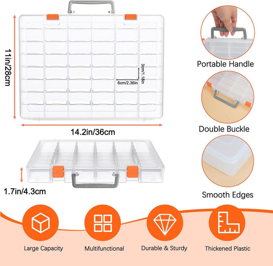 Bluedale 48 Grids Large Plastic Organizer Box with Adjustable Dividers, Beads Storage Containers Compartment Tackle Box Case for Crafts Hobby Small Parts Fishing Seeds Jewelry (Transparent)