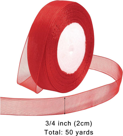 Ribbon for Gift Wrapping 3/4 inch Red Sheer Organza Ribbon for Flower Bouquet Tulle Thin Chiffon Ribbons for Wedding Invitations Christmas Halloween Presents Decorations Crafts 50 Yards - Crafty Corner
