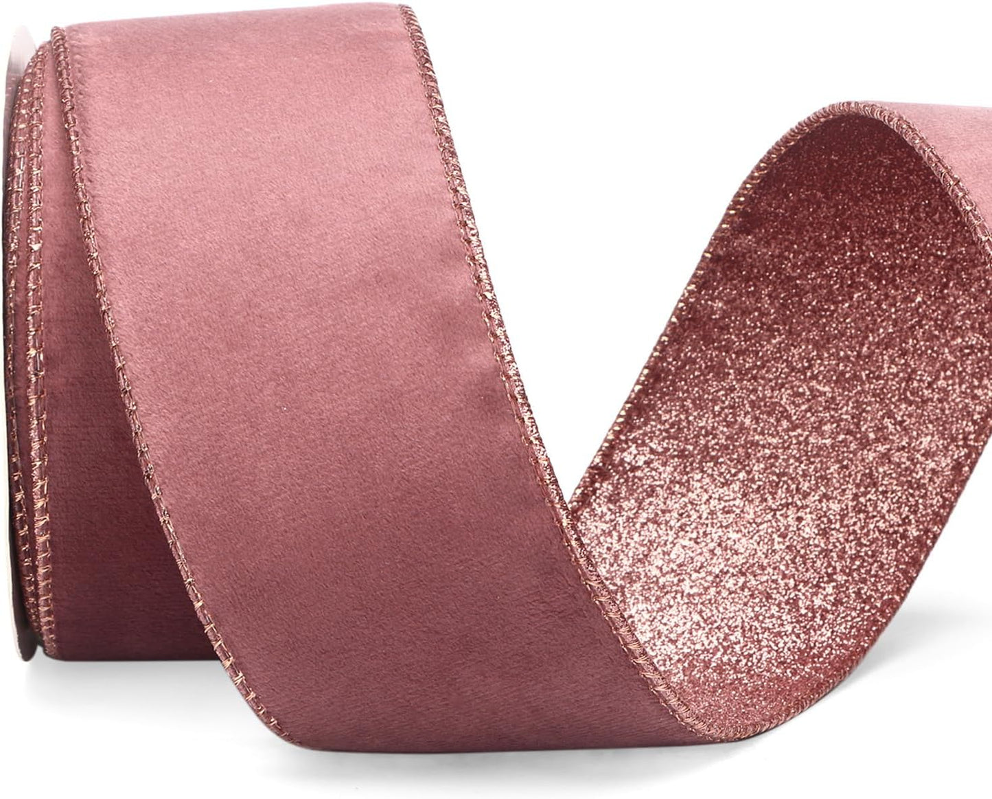 Ribbli Rose Gold Velvet Wired Ribbon 2.5 Inch Dusty Rose Velvet with Rose Gold Glitter Christmas Ribbon for Christmas Tree Decoration Big Bow Gift Wrapping Crafts Wreaths Supplies- 10 Yards - Crafty Corner