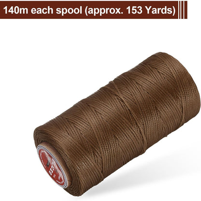 uxcell Flat Leather Sewing Waxed Thread, 140m / 153 Yards Polyester Wax String, 300D Wax Stitching Cord for Leather Crafts, Bookbinding, Bracelets Braided, Brown