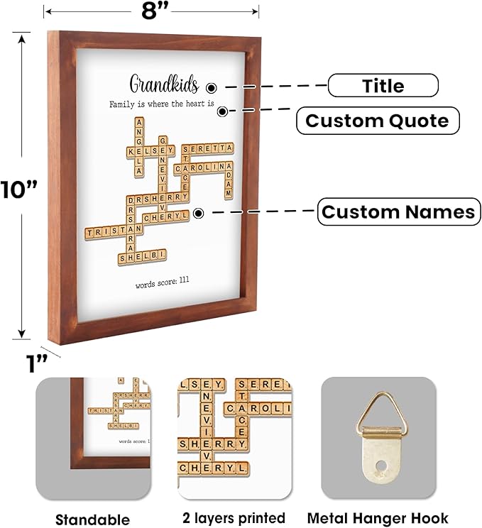 Personalized Crossword Family Name Wall Art Decor Living Room Customized Family Letter Title Name Puzzle for Gift for Lovers, Valentine's Day, Christmas, Birthday, Anniversary Scrabble Wooden Frame