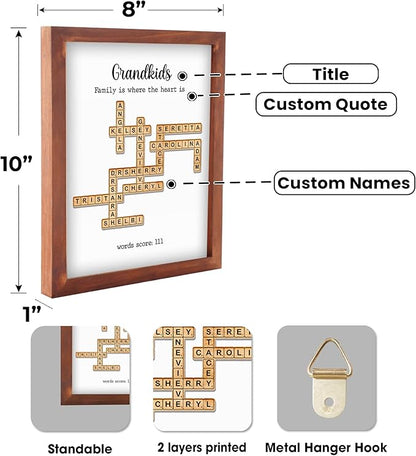 Personalized Crossword Family Name Wall Art Decor Living Room Customized Family Letter Title Name Puzzle for Gift for Lovers, Valentine's Day, Christmas, Birthday, Anniversary Scrabble Wooden Frame