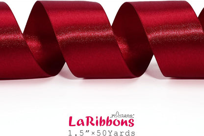 LaRibbons Burgundy Satin Ribbon 1 1/2 Inch 50 Yards, Luxury Double Faced Red Silk Ribbon for Flower Bouquet Crafts Gift Wrapping Wedding Bow Christmas Decoration - Crafty Corner
