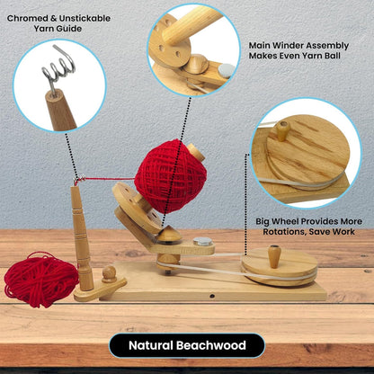 Large Handcrafted Wooden Yarn Winder & Swift – Breachwood Ball Winder for Crocheting, Knitting, Weaving – Heavy-Duty Yarn Winder for 8-12 oz Skeins