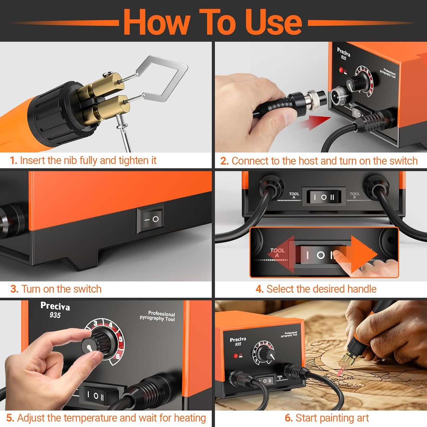 Preciva 935 Dual Handle Wood Burning Kit - Professional Pyrography Tool with 20 Wire Nibs & Pen Holder | Adjustable Temp 482~1382℉ | for Wood Burning, Leather Craft, Art Designs - Crafty Corner