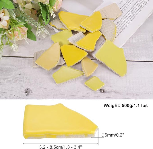 uxcell 500g/1.1LB Irregular Ceramics Mosaic Tiles, 3.2-8.5 cm Bulk Stained Ceramic Mosaic Pieces Stones Mosaic Kits for DIY Art Craft Projects Home Decor, Mixed Yellow