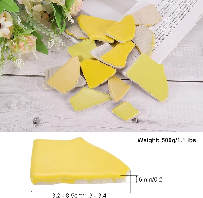uxcell 500g/1.1LB Irregular Ceramics Mosaic Tiles, 3.2-8.5 cm Bulk Stained Ceramic Mosaic Pieces Stones Mosaic Kits for DIY Art Craft Projects Home Decor, Mixed Yellow