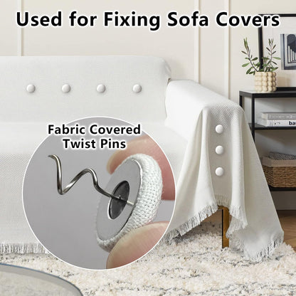 Linen Fabric-Covered Twist Pins - 8 Colors Upholstery Pins & Bed Skirt Pins -Used to Secure Sofa Cushion, Armrest Covers, Furniture & Bed Skir (12, Middle Gray)