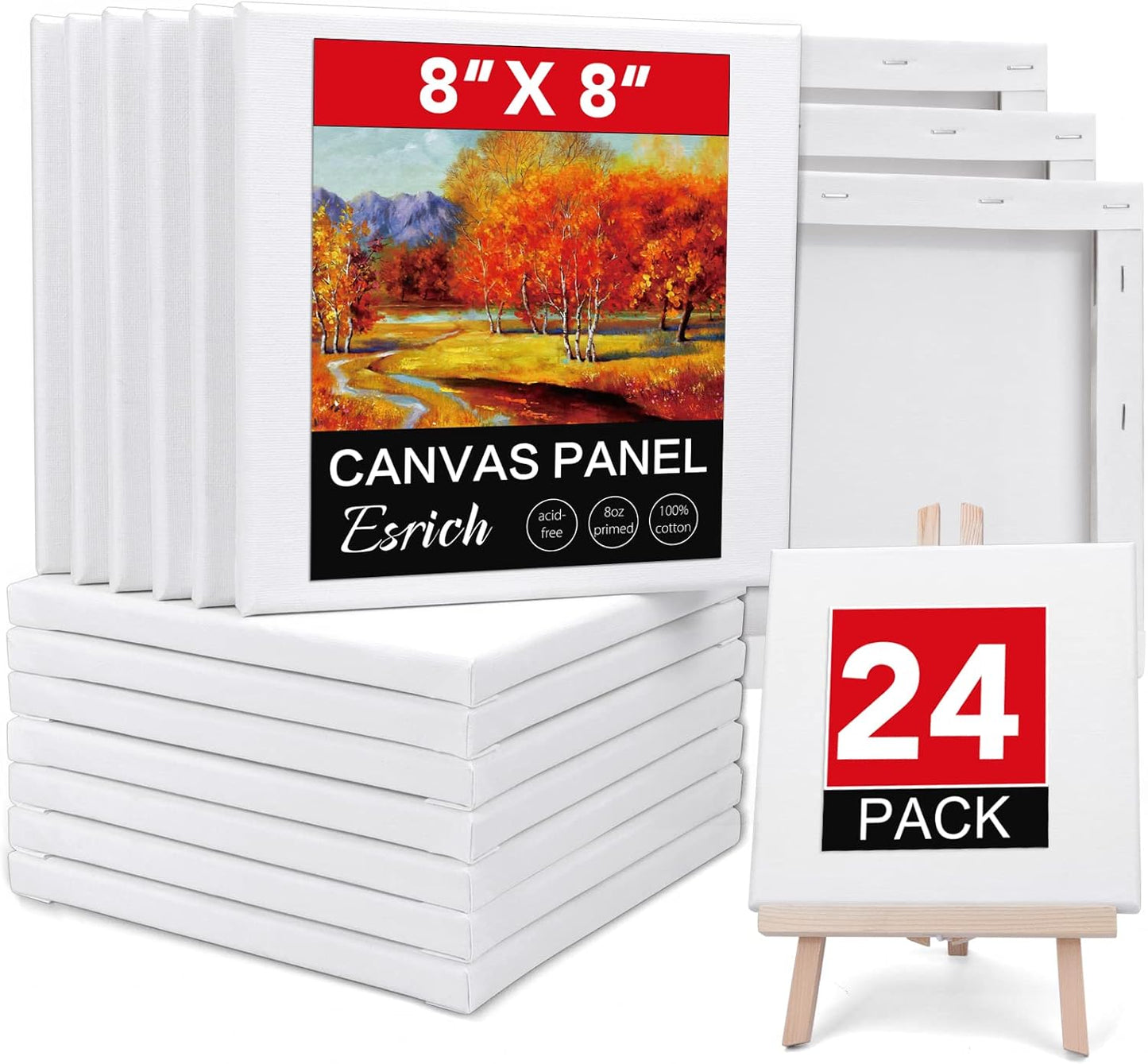 Stretched Canvases for Painting, 8x8, Pack of 24, Primed Acid-Free, 5/8 Inch Thick Wood Frame Blank Canvas, Art Canvases for Beginners, Artists for Oil Paint,Acrylic Paint, Pouring Painting.