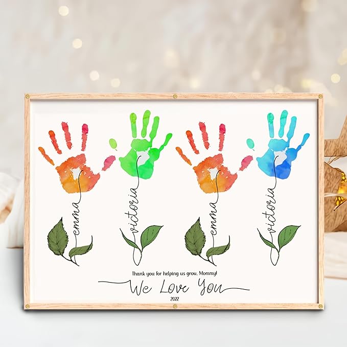 Flower Handprints Mother’s Day Handprint Art DIY Kit – Custom Mother's Day Handprint Art DIY Gifts for Grandparents and Moms from Kids, Christmas, Birthday Crafts Gifts