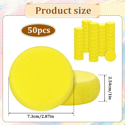 50 Pack Painting Sponge Pottery Sponges 2.9 inch Round Sponge Clay sponges for Pottery Yellow Artist Sponges for Face Painting Pottery Ceramics Art Crafts