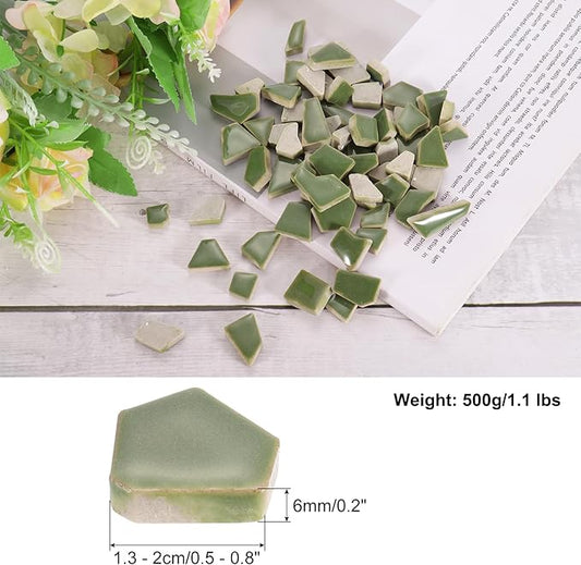 uxcell 500g/1.1LB Irregular Ceramics Mosaic Tiles, 1.3-2 cm Bulk Stained Ceramic Mosaic Pieces Stones Mosaic Kits for DIY Art Craft Projects Home Decor, Seaweed