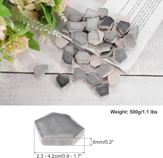 uxcell 500g/1.1LB Irregular Ceramics Mosaic Tiles, 2.3-4.2 cm Bulk Stained Ceramic Mosaic Pieces Stones Mosaic Kits for DIY Art Craft Projects Home Decor, Mixed Grey