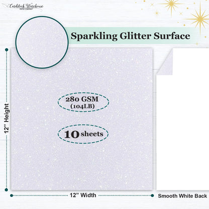 Cardstock Warehouse Diamond Print Inkjet Glitter - Premium White Glitter Cardstock Paper – 10 Sheets, 12 x 12" - 104 lb/280 GSM for Inkjet Printing, Die-Cutting, Card Making, Crafts, and DIY Projects