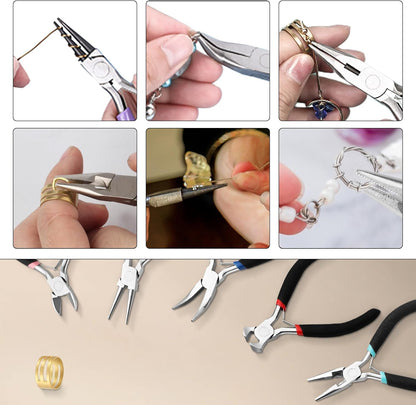 5 Pcs Jewelry Making Pliers Tools with Needle/Chain Nose Pliers, wire cutters Round Nose, Bent Nose-Matte Handle,jewelry making supplies for adults - Crafty Corner