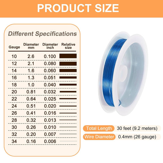 HARFINGTON 30ft Jewelry Wire, 26 Gauge (0.4mm) Brass Craft Soft Metal Tarnish Resistant Copper Beading Wire for Jewelry Making Supplies Crafting, Blue