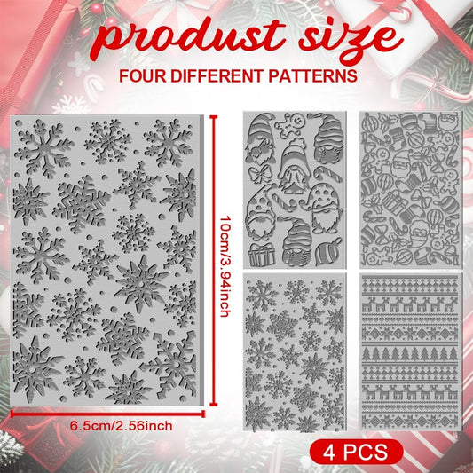 4PCS Christmas Polymer Clay Texture Sheets Set for Using with Clay Cutters, Snowflake Clay Texture Mats, Jewelry Making DIY Christmas Craft Tools