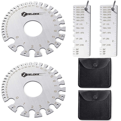 ZeeDix 4 Pcs Stainless Steel Metal Sheets Welding Thickness Gauge- Wire Gauge Measurement Tool, Standard Dual-Sided Round Wire Cable Sheet Gage and Wire Welding Material Thickness Gauge
