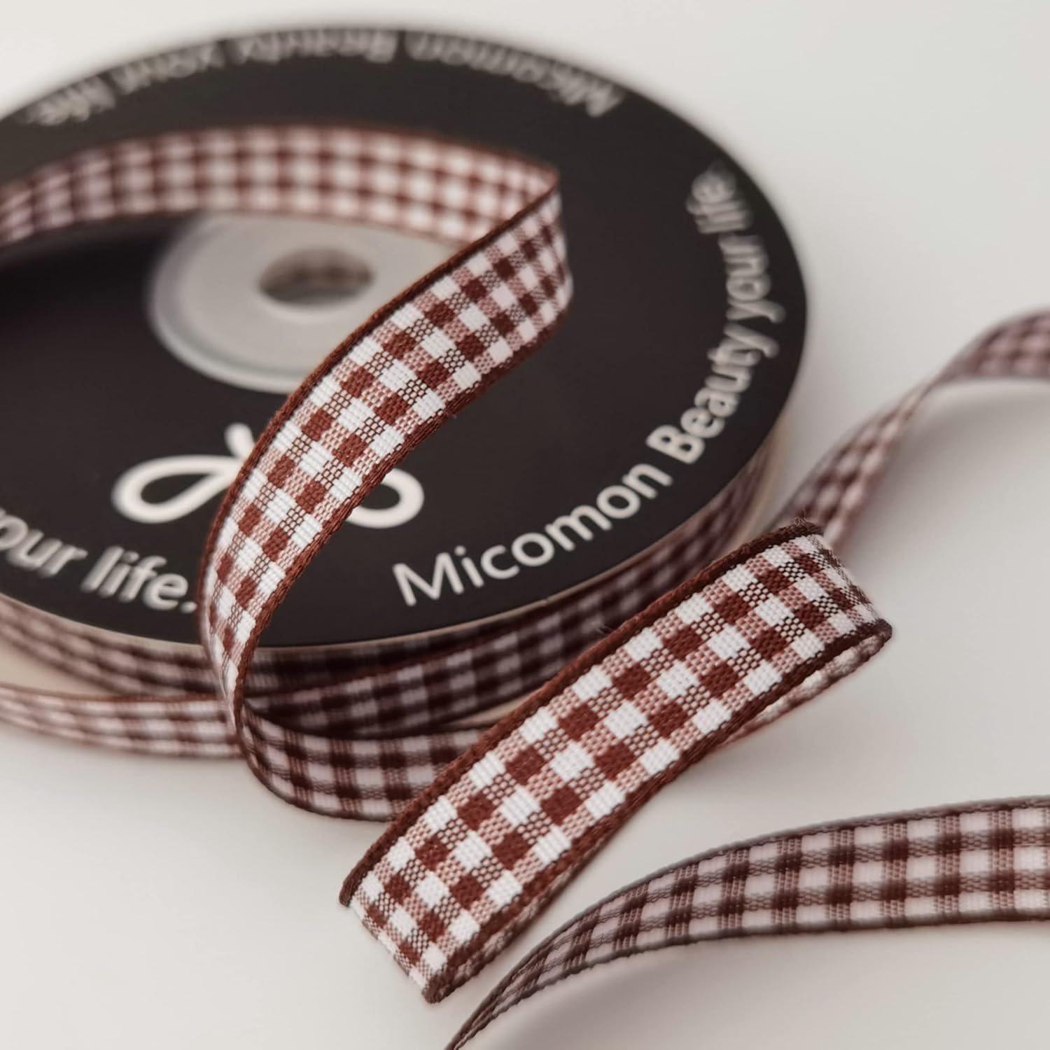 Brown Gingham Ribbon 25 Yards Christmas Ribbon for Crafts Plaid Checked Ribbon 100% Polyester (3/8", Brown) - Crafty Corner